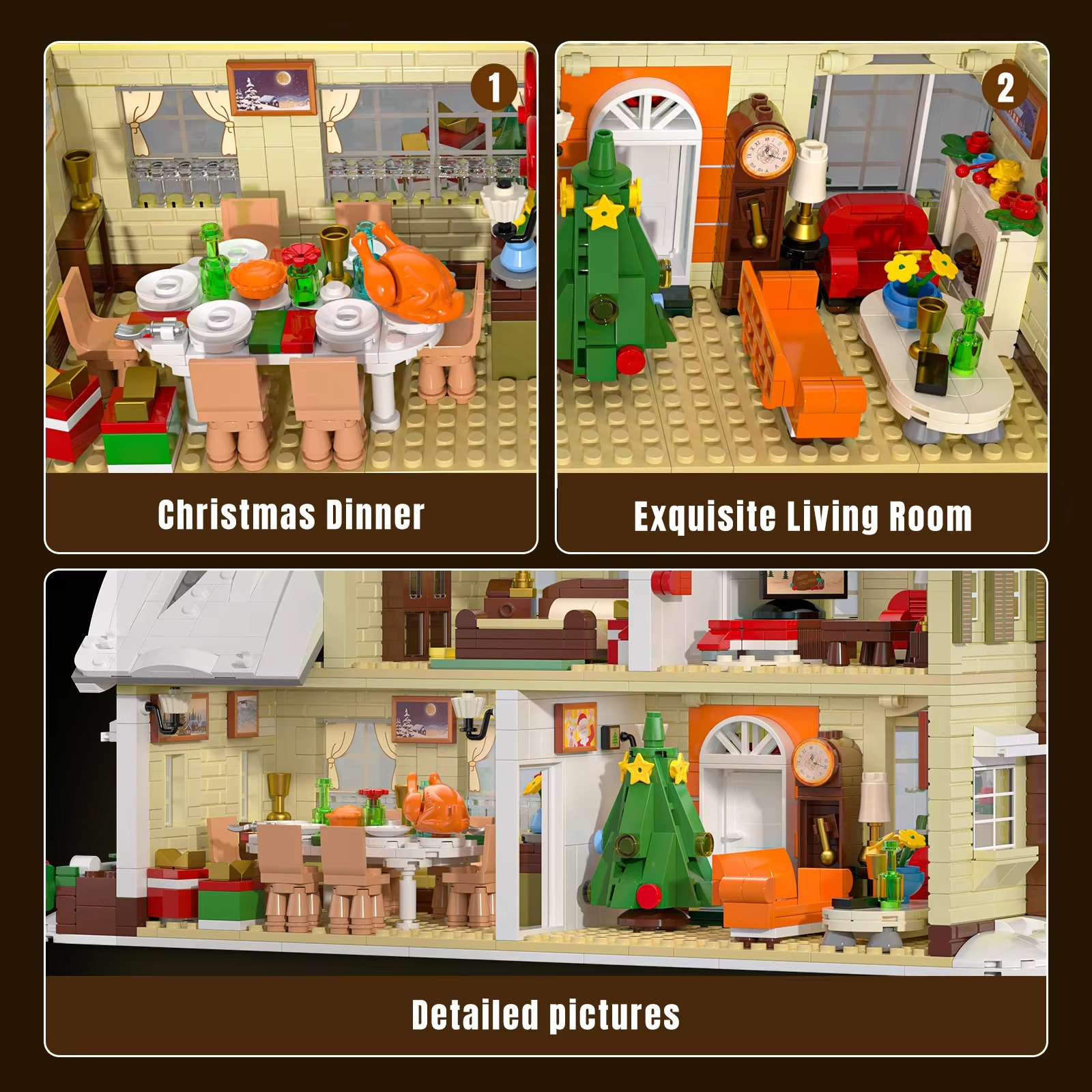 2069pcs Christmas Holiday House Building Set New DIY Christmas Holiday Snow Village Building Toys Christmas House Gifts for Kids