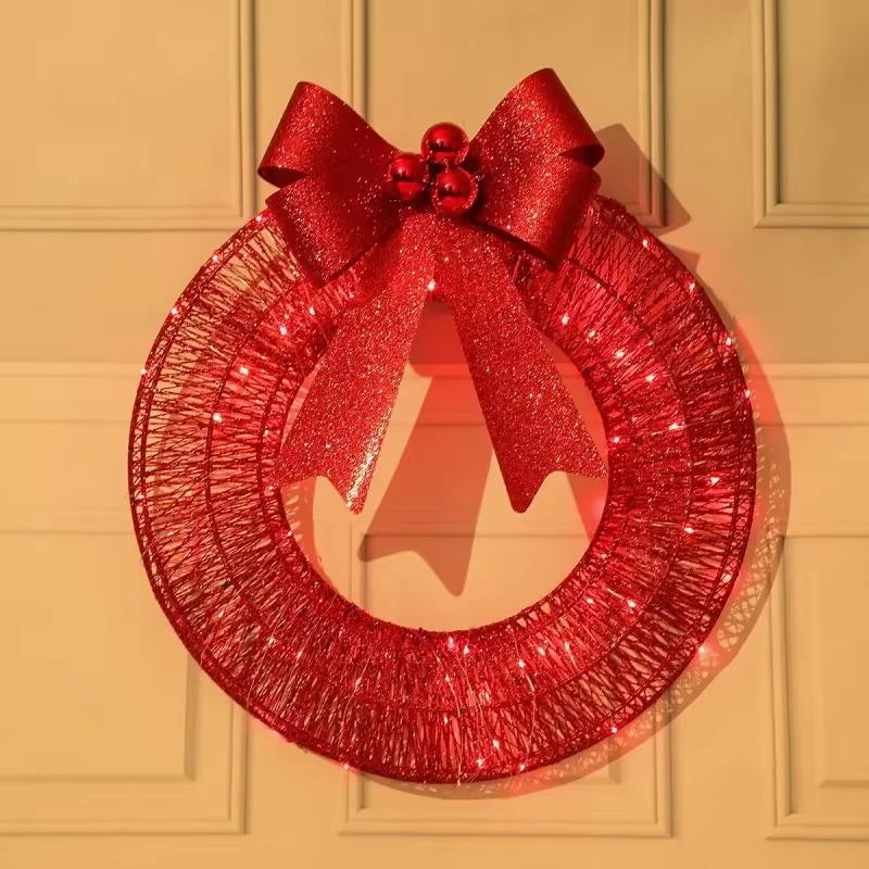 Tow Tie Christmas Wreath Christmas Artificial Door Wreath Clear LED Lights Large Christmas Wreath with Warm Lights