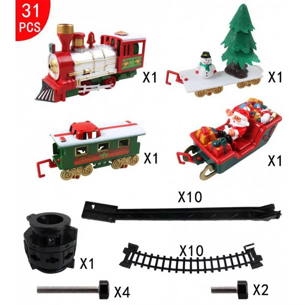 Battery Operate Railway Train with Sound&Light Railway Car Toys Christmas Train Tree Decoration Track Electric Toys for Kids