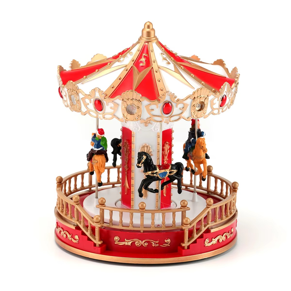 2025 Christmas New Year Gift Carousel Octavo Christmas Theme Decoration Ornament Santa Claus Red Carousel Decoration Home Decor
