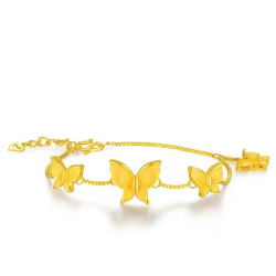 Noble Women's Bracelet Necklace Earrings 9999 24K Real Gold Butterfly Bracelet Set Gold Fashion Butterfly Series Jewelry Set