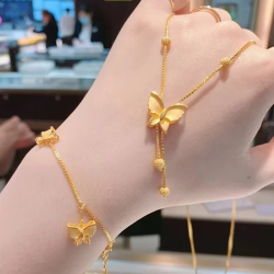 Noble Women's Bracelet Necklace Earrings 9999 24K Real Gold Butterfly Bracelet Set Gold Fashion Butterfly Series Jewelry Set