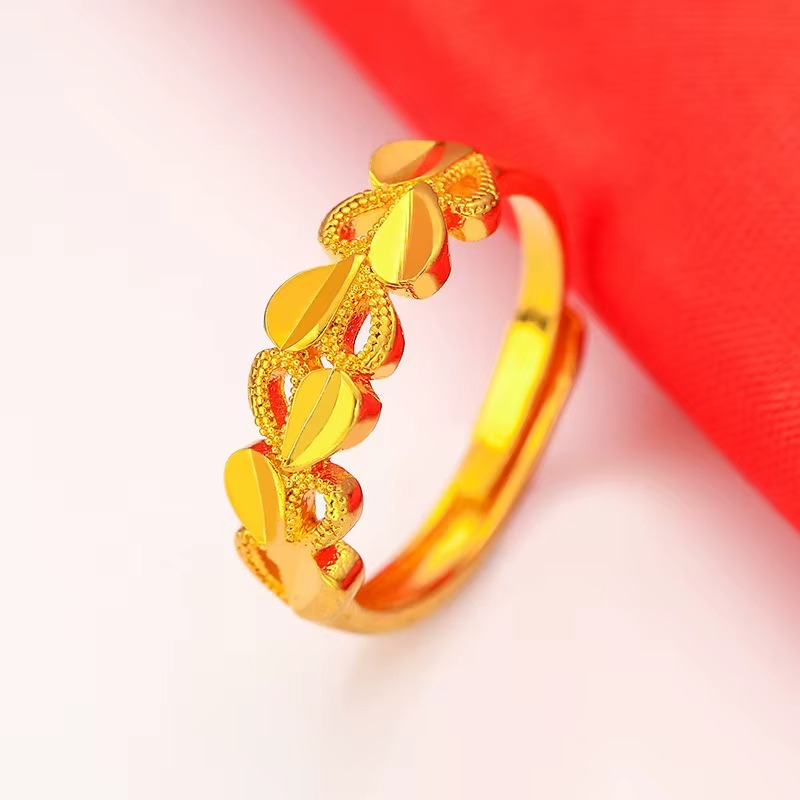 9999 genuine gold 24K pure gold ring floral style ring with adjustable opening gold ring