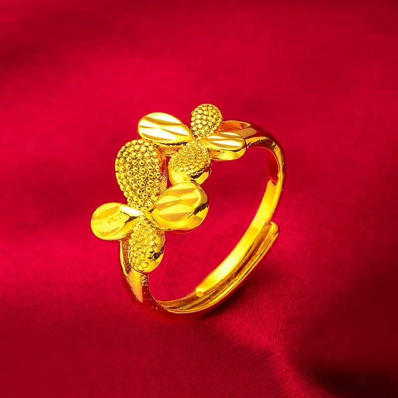 9999 genuine gold 24K pure gold ring floral style ring with adjustable opening gold ring