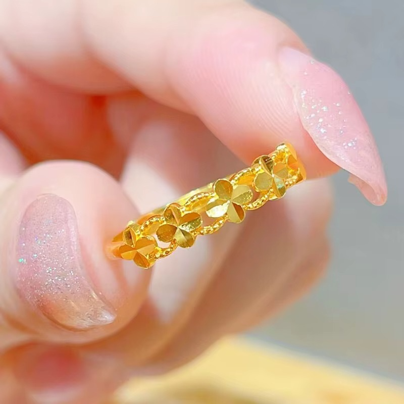 9999 genuine gold 24K pure gold ring floral style ring with adjustable opening gold ring