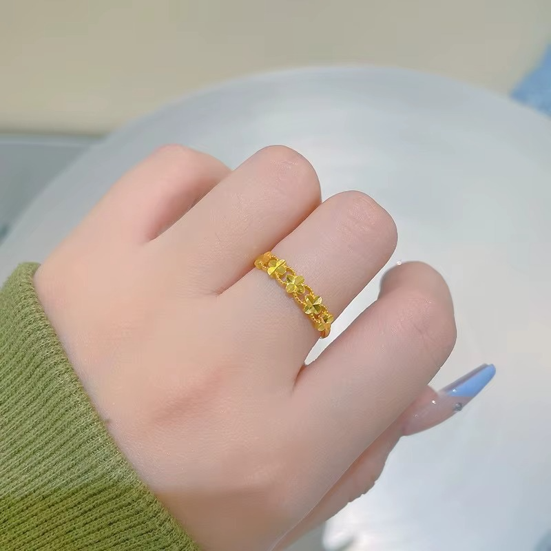 9999 genuine gold 24K pure gold ring floral style ring with adjustable opening gold ring