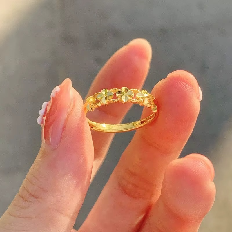 9999 genuine gold 24K pure gold ring floral style ring with adjustable opening gold ring