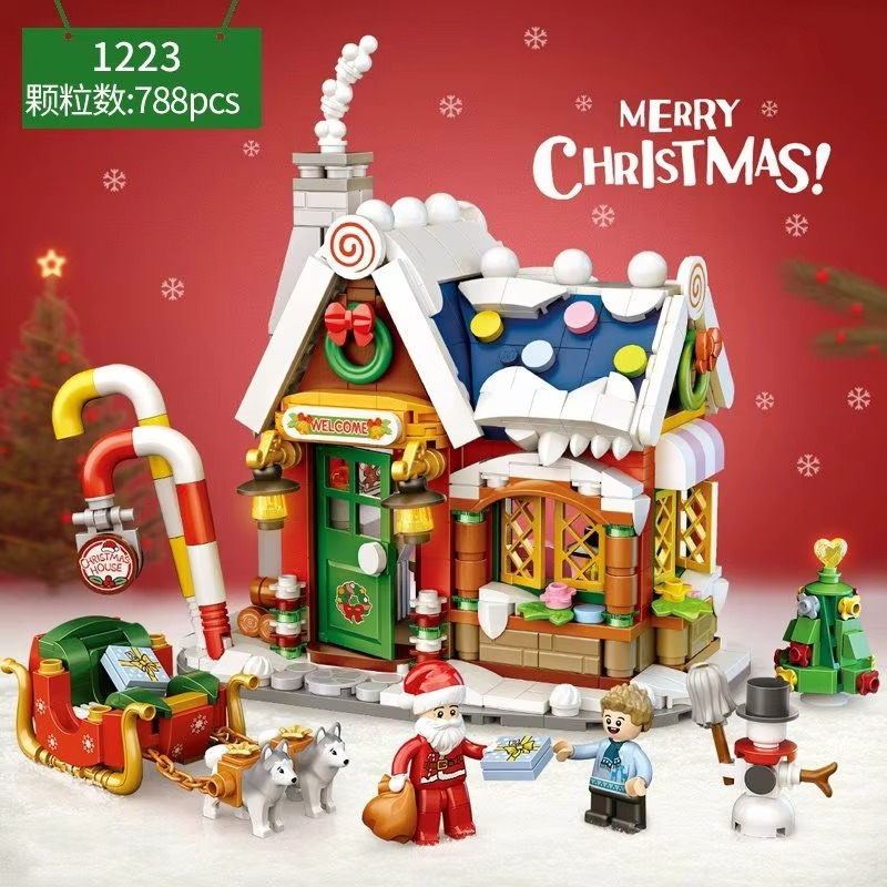 New Small Particle Building Blocks Assembly Toy Puzzle Children's Christmas House Candy House Model Collect Christmas Gift