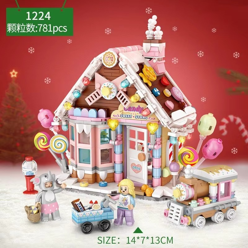 New Small Particle Building Blocks Assembly Toy Puzzle Children's Christmas House Candy House Model Collect Christmas Gift