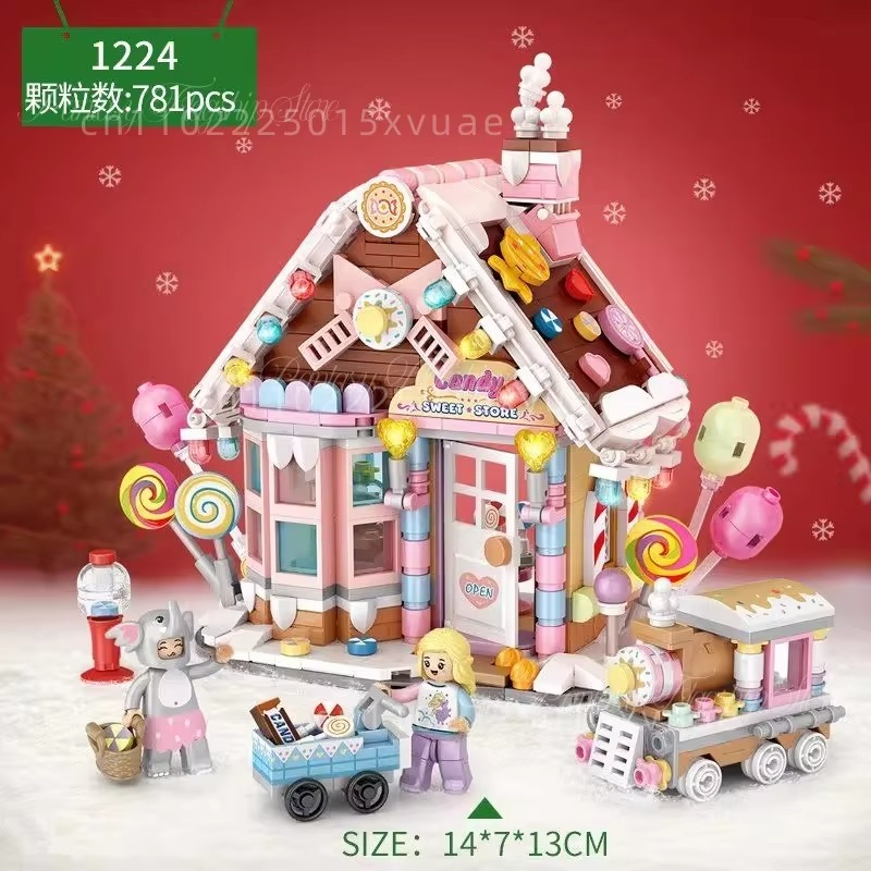 New Small Particle Building Blocks Assembly Toy Puzzle Children's Christmas House Candy House Model Collect Christmas Gift