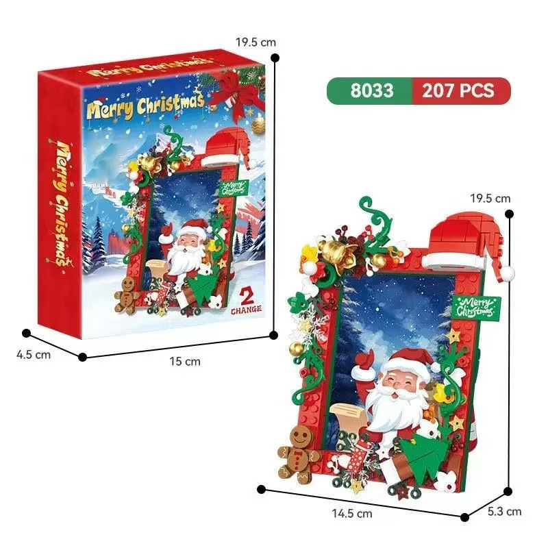 207pcs Santa Claus photo frame ornaments, Christmas children's toy gift building blocks assembly, Christmas set decorations