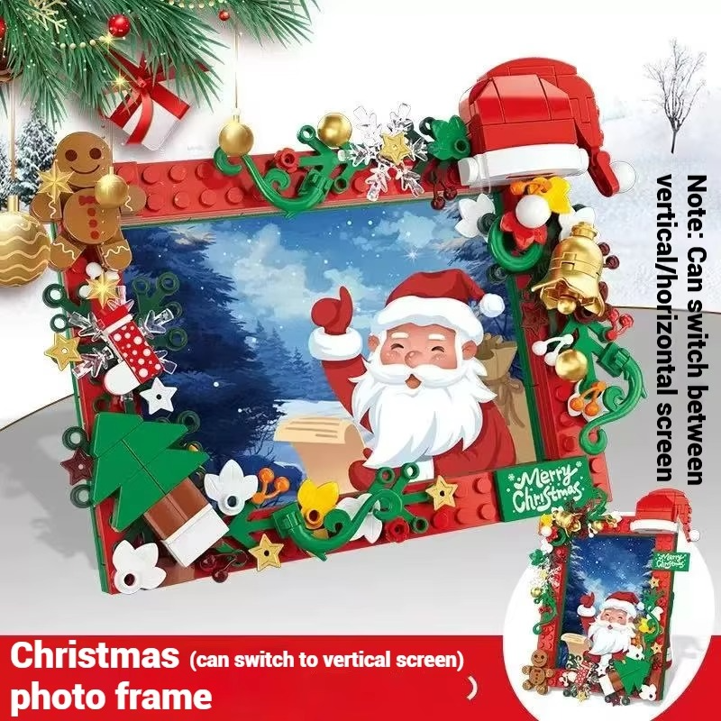 207pcs Santa Claus photo frame ornaments, Christmas children's toy gift building blocks assembly, Christmas set decorations