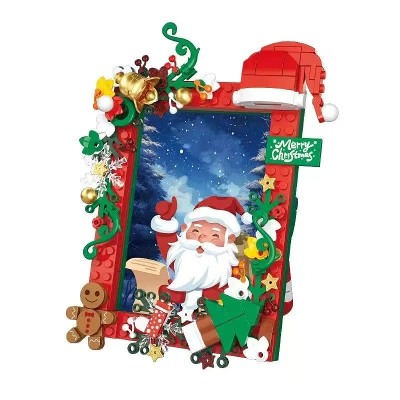 207pcs Santa Claus photo frame ornaments, Christmas children's toy gift building blocks assembly, Christmas set decorations