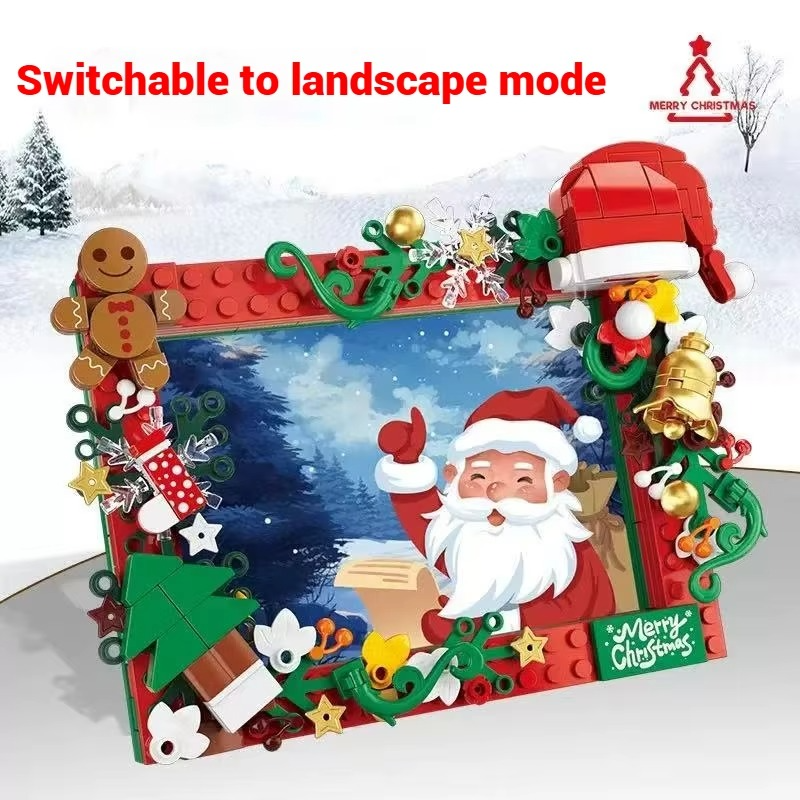 207pcs Santa Claus photo frame ornaments, Christmas children's toy gift building blocks assembly, Christmas set decorations