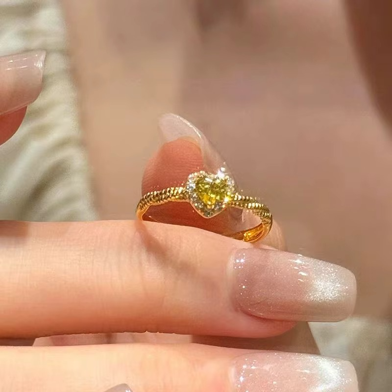 24K 9999 Pure Gold Gold shop with love yellow sugar ring heart-shaped small rock candy twist open finger ring