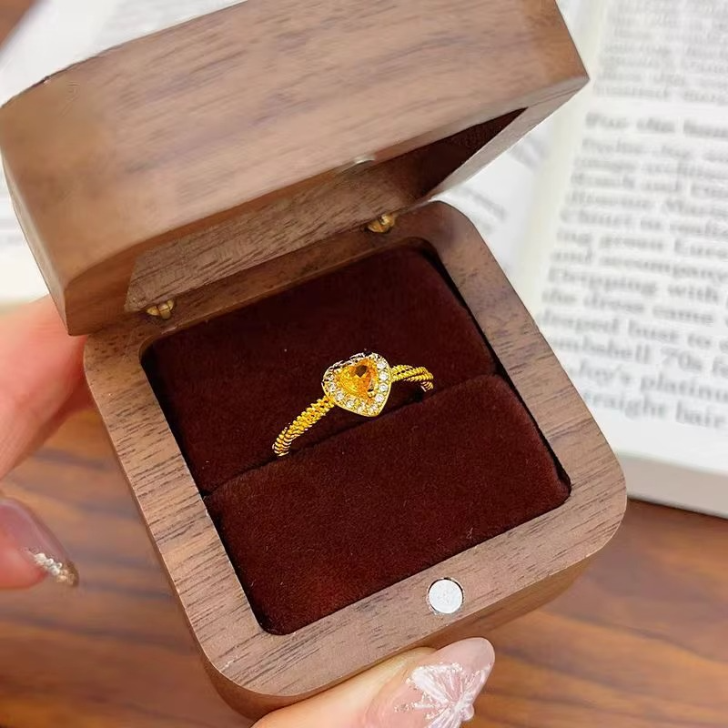 24K 9999 Pure Gold Gold shop with love yellow sugar ring heart-shaped small rock candy twist open finger ring