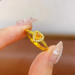 24K 9999 Pure Gold Gold shop with love yellow sugar ring heart-shaped small rock candy twist open finger ring