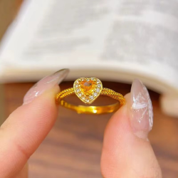 24K 9999 Pure Gold Gold shop with love yellow sugar ring heart-shaped small rock candy twist open finger ring