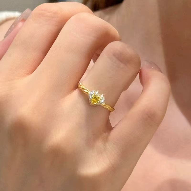 24K 9999 Pure Gold Gold shop with love yellow sugar ring heart-shaped small rock candy twist open finger ring