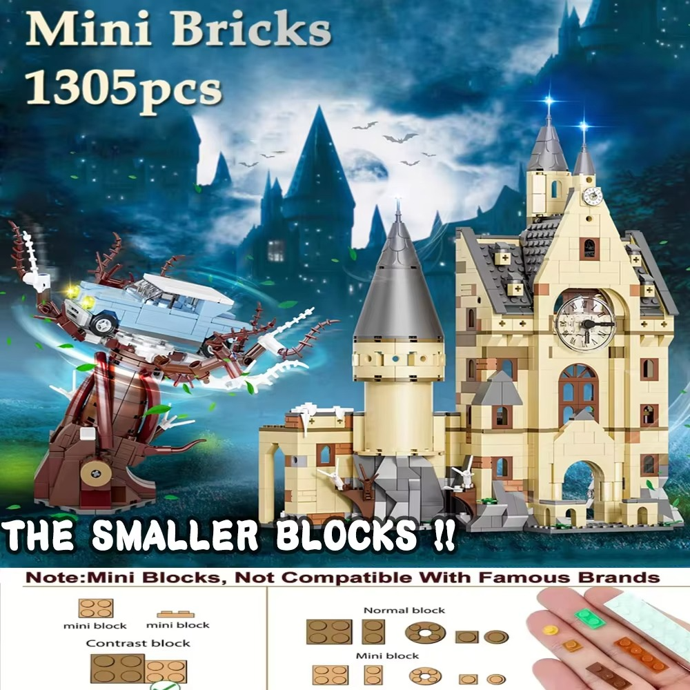 JQ20002 Creative Expert Magic Academy Bell Tower 1305pcs Mini Brick Model Harry Building Blocks Toys Christmas Gifts