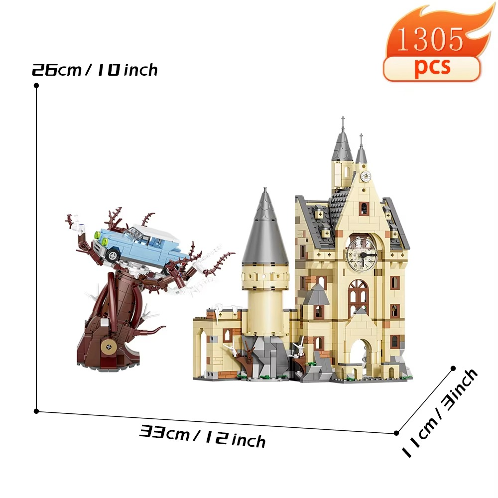 JQ20002 Creative Expert Magic Academy Bell Tower 1305pcs Mini Brick Model Harry Building Blocks Toys Christmas Gifts