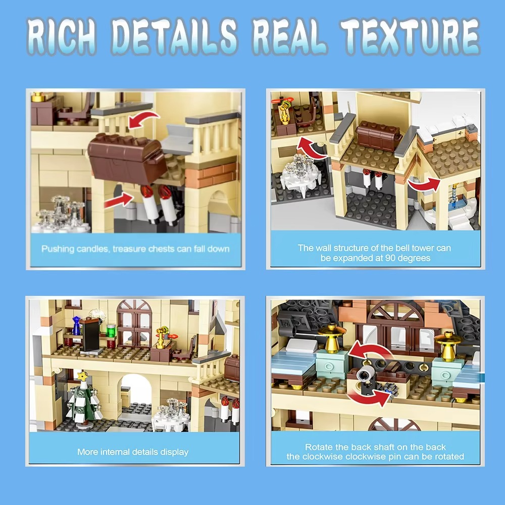JQ20002 Creative Expert Magic Academy Bell Tower 1305pcs Mini Brick Model Harry Building Blocks Toys Christmas Gifts