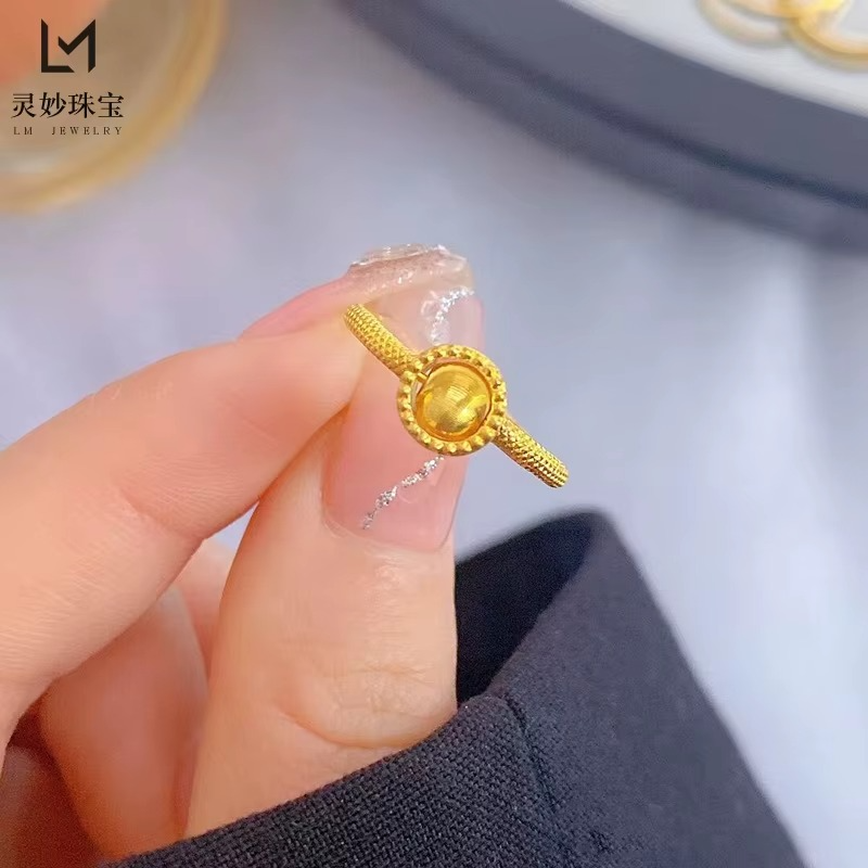 24K Gold AU999 Adjustable Spinning Bead Ring | Micro - carved vines, sturdy gold chain, adjustable, luxurious & refined