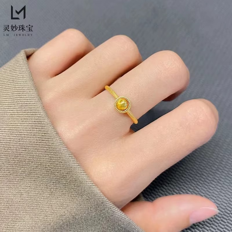 24K Gold AU999 Adjustable Spinning Bead Ring | Micro - carved vines, sturdy gold chain, adjustable, luxurious & refined