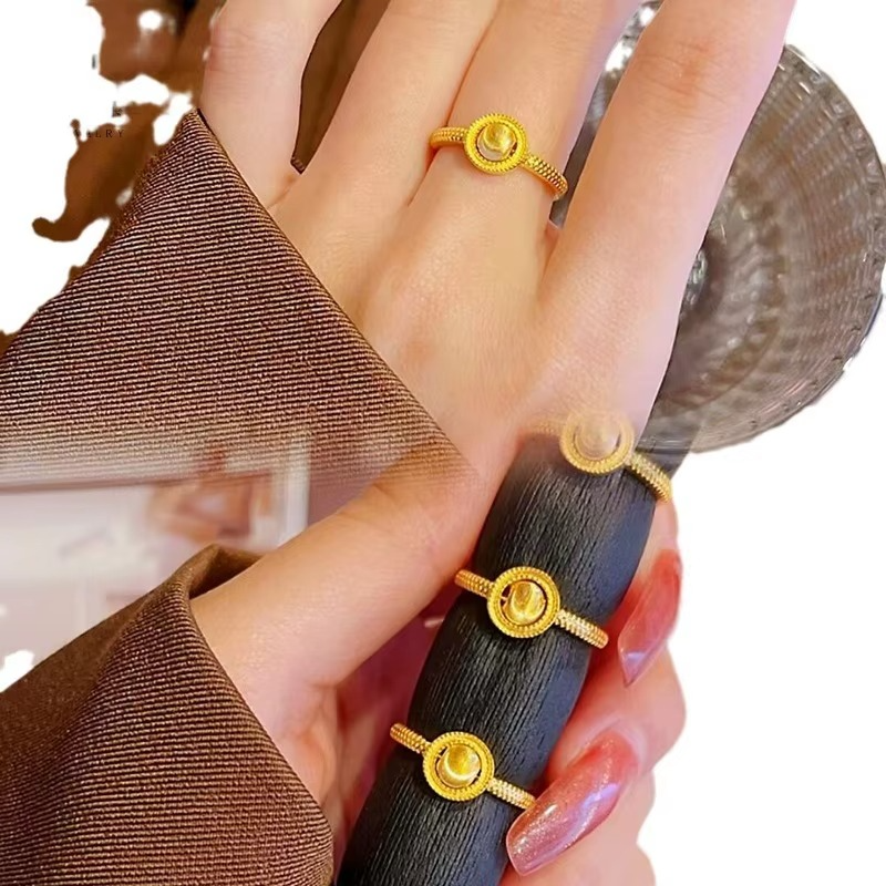 24K Gold AU999 Adjustable Spinning Bead Ring | Micro - carved vines, sturdy gold chain, adjustable, luxurious & refined