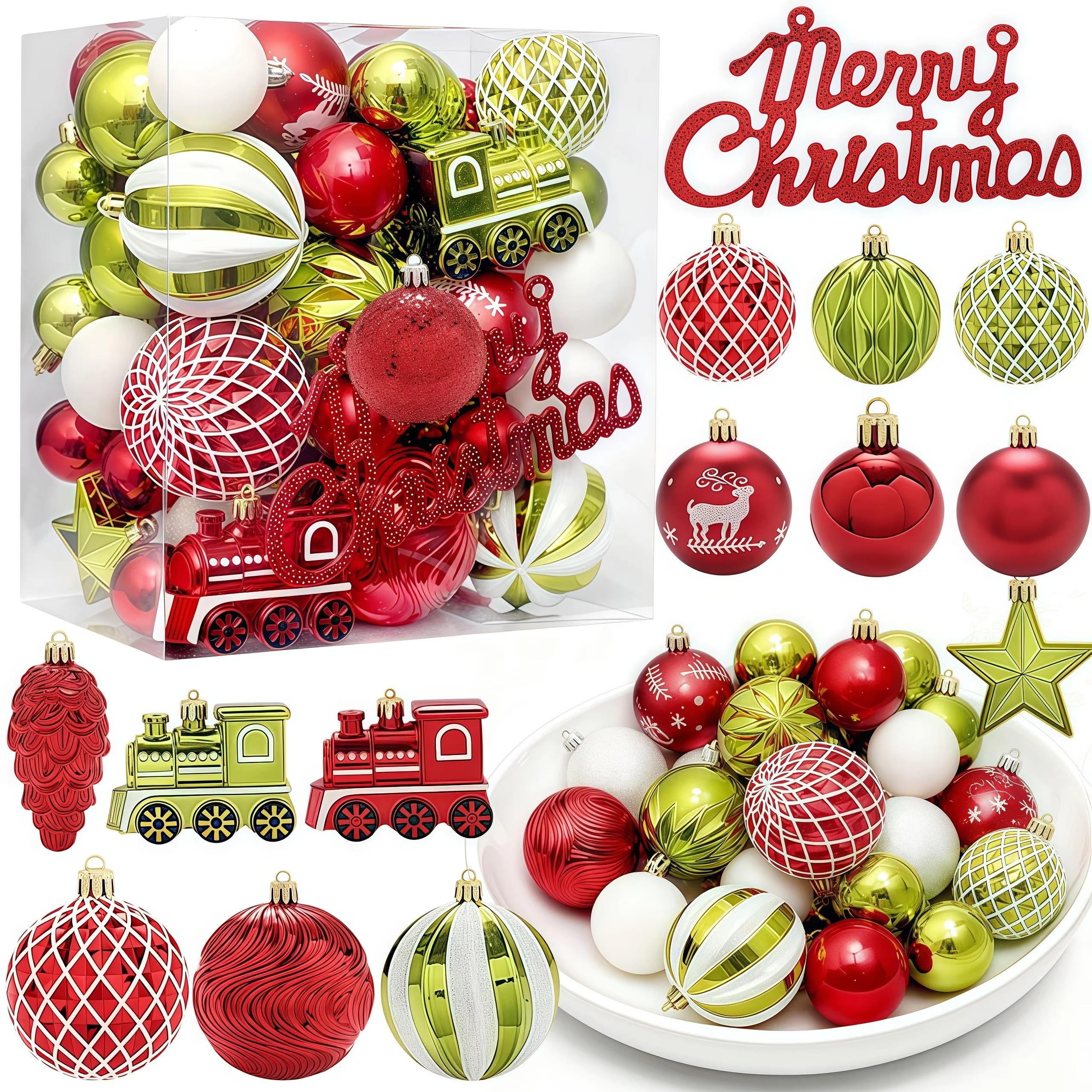 65PCS Christmas Ball Christmas Tree Ornaments Ball Xmas Hanging Tree Pendants New Year Decor Home Christmas Decoration 2025