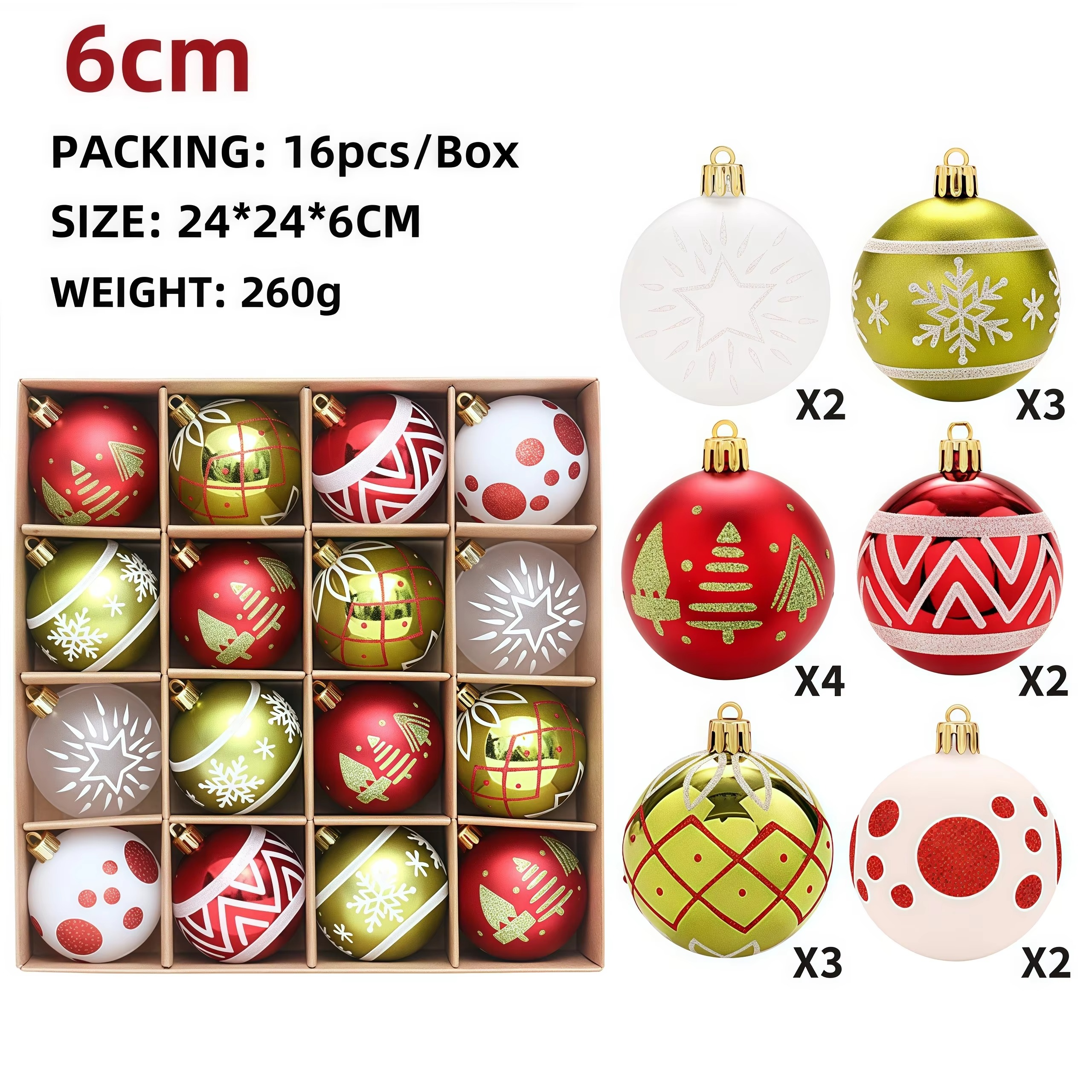 16pcs 6cm Christmas Ball Ornament Set Big Xmas Tree Hanging Pendant Merry Christmas Decoration for Home 2025 New Year Party Gift