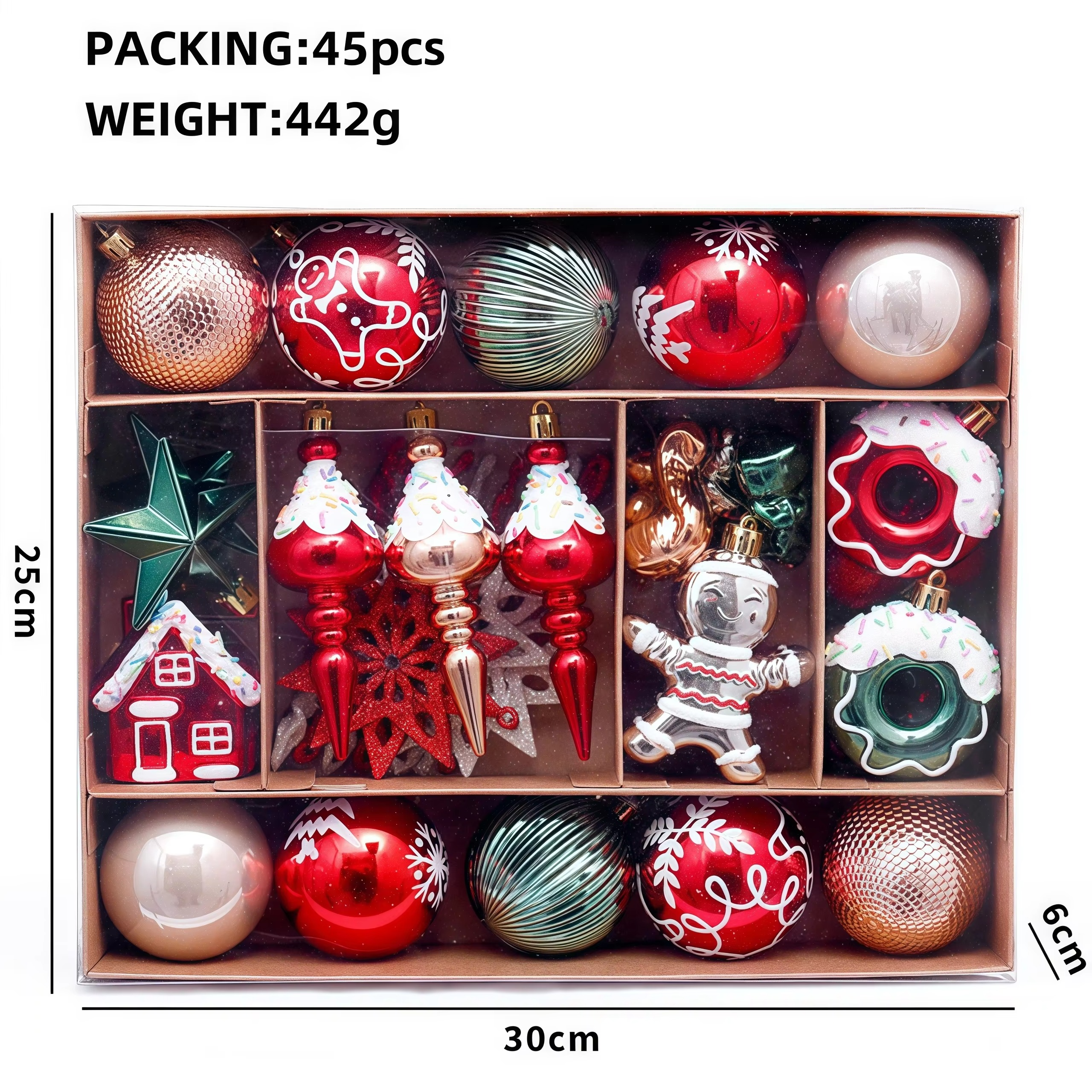 45PCS Christmas Balls Christmas Tree Ornaments Gingerbread People Xmas Hanging Pendants Home Christmas Decoration New Year Gift