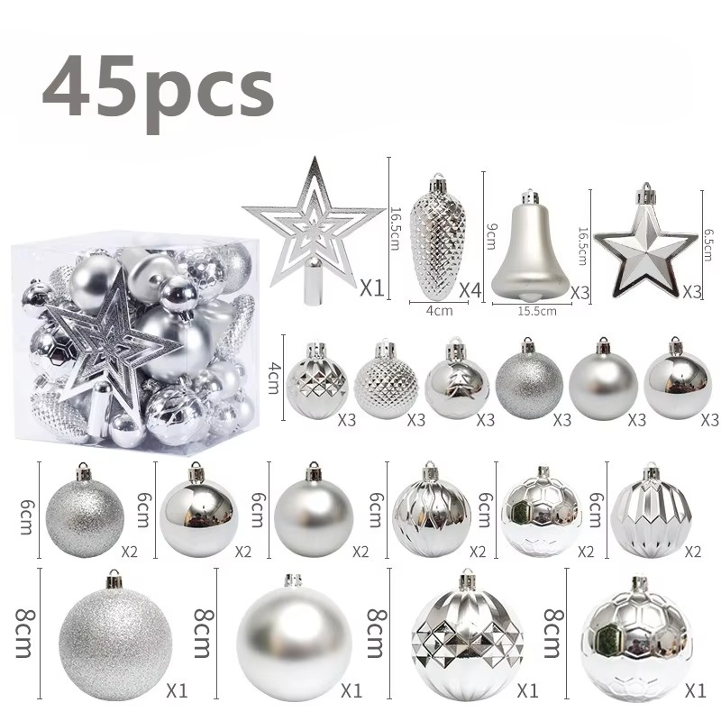 45PCS Christmas Ball Set Luxury Xmas Tree Ornaments Treetop Stars Xmas Ball Decor 2026 Christmas New Year Wedding supplies