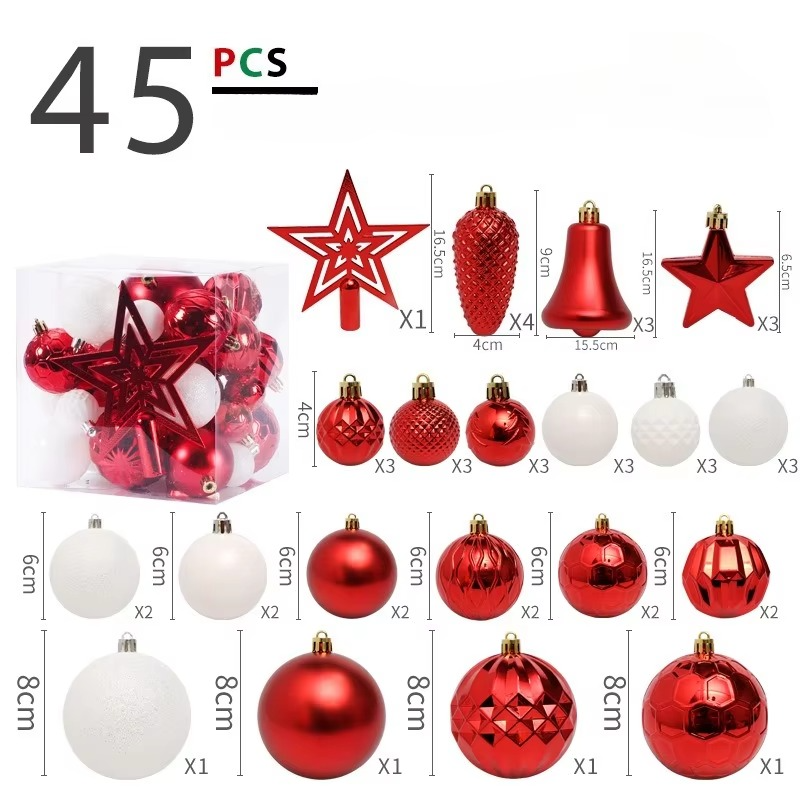 45PCS Christmas Ball Set Luxury Xmas Tree Ornaments Treetop Stars Xmas Ball Decor 2026 Christmas New Year Wedding supplies