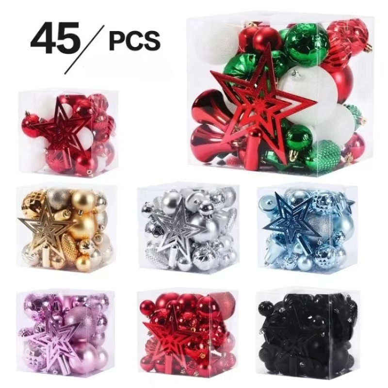45PCS Christmas Ball Set Luxury Xmas Tree Ornaments Treetop Stars Xmas Ball Decor 2026 Christmas New Year Wedding supplies