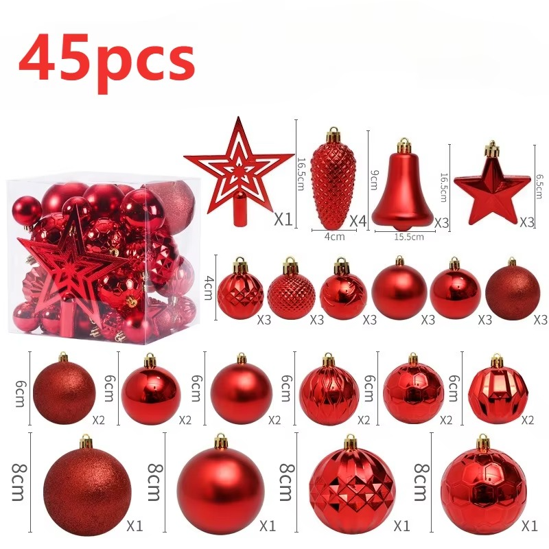 45PCS Christmas Ball Set Luxury Xmas Tree Ornaments Treetop Stars Xmas Ball Decor 2026 Christmas New Year Wedding supplies