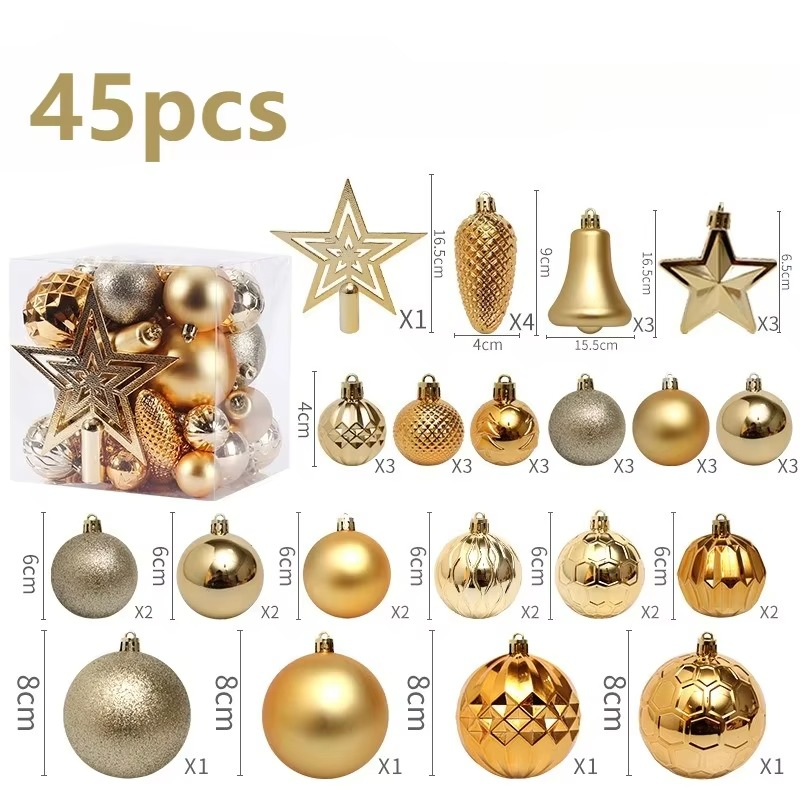 45PCS Christmas Ball Set Luxury Xmas Tree Ornaments Treetop Stars Xmas Ball Decor 2026 Christmas New Year Wedding supplies
