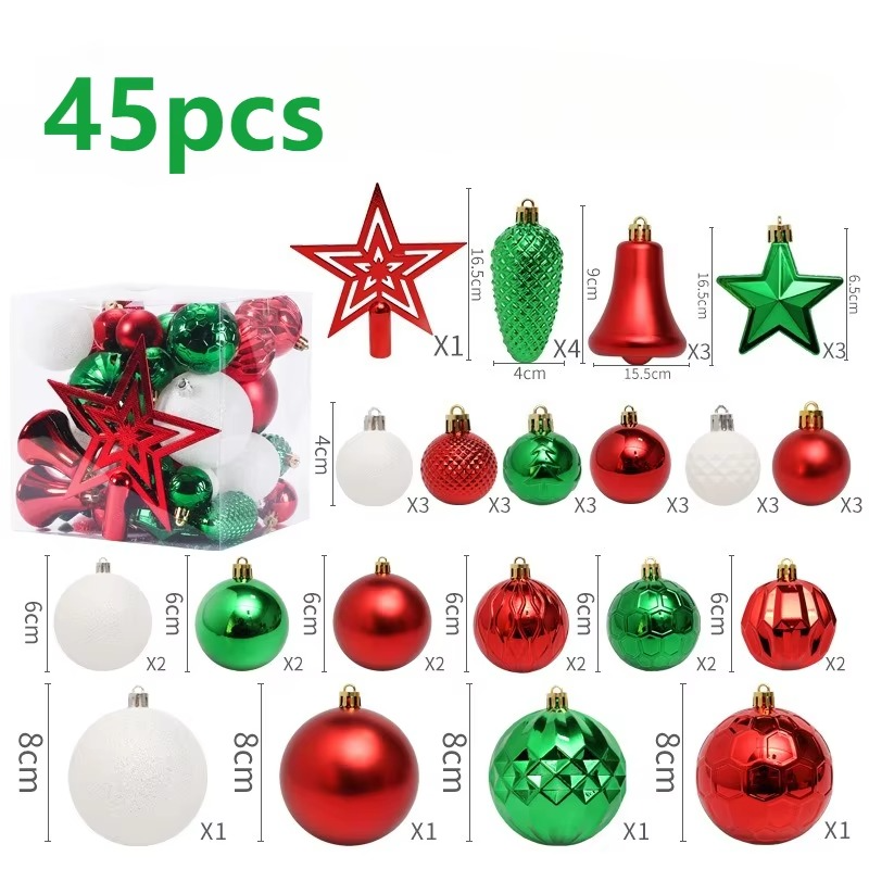 45PCS Christmas Ball Set Luxury Xmas Tree Ornaments Treetop Stars Xmas Ball Decor 2026 Christmas New Year Wedding supplies