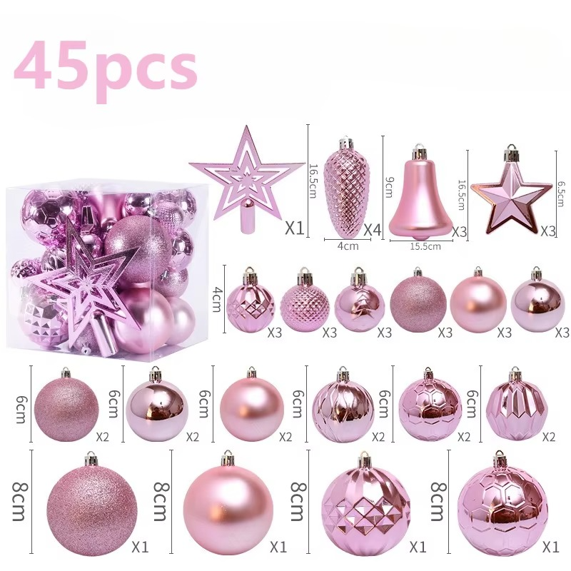45PCS Christmas Ball Set Luxury Xmas Tree Ornaments Treetop Stars Xmas Ball Decor 2026 Christmas New Year Wedding supplies