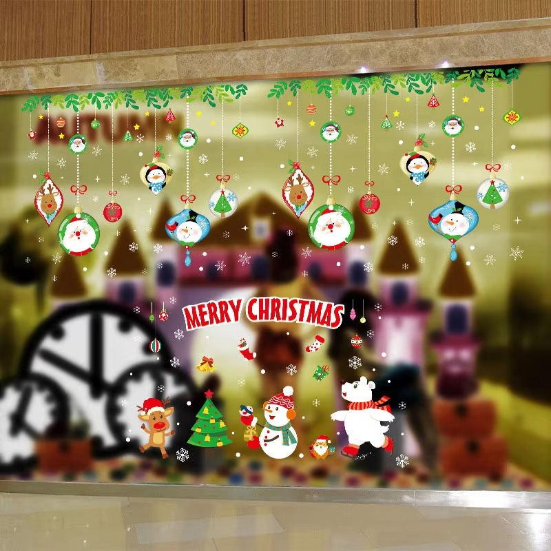 Christmas Window Clings PVC Stickers Decoration Santa Claus Xmas Tree Navidad Stocking Pattern Stickers For Home New Year Decals