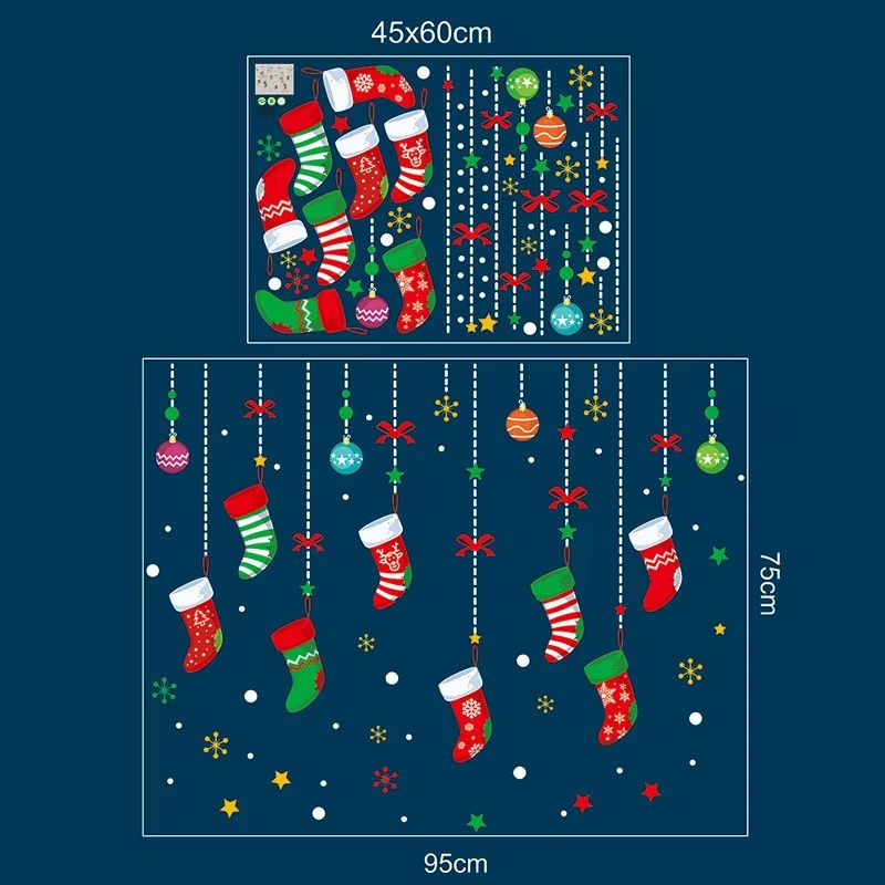 Christmas Window Clings PVC Stickers Decoration Santa Claus Xmas Tree Navidad Stocking Pattern Stickers For Home New Year Decals