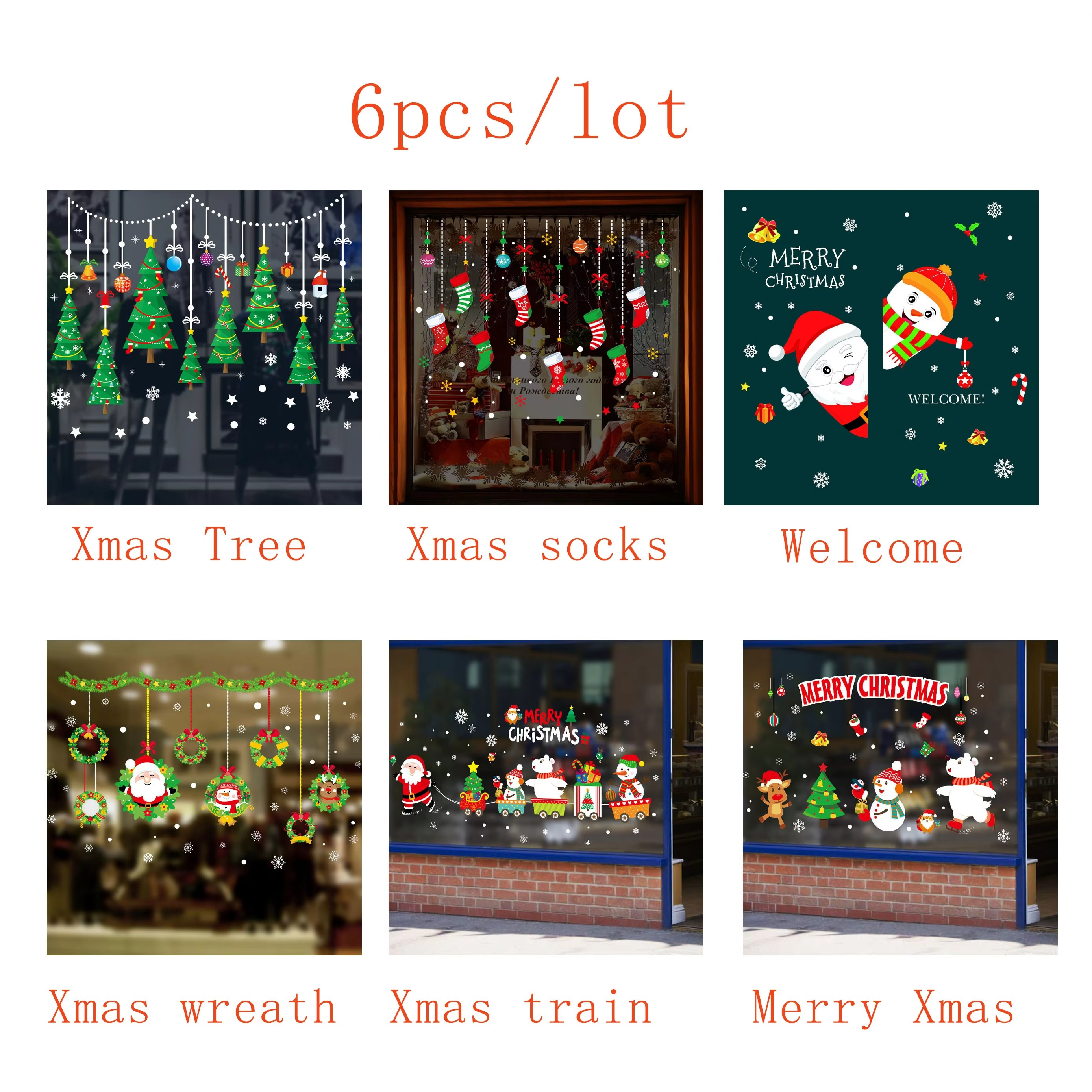 Christmas Window Clings PVC Stickers Decoration Santa Claus Xmas Tree Navidad Stocking Pattern Stickers For Home New Year Decals