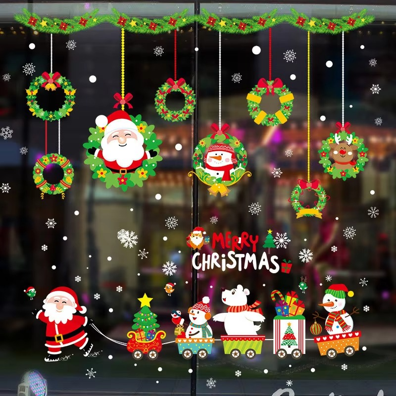 Christmas Window Clings PVC Stickers Decoration Santa Claus Xmas Tree Navidad Stocking Pattern Stickers For Home New Year Decals