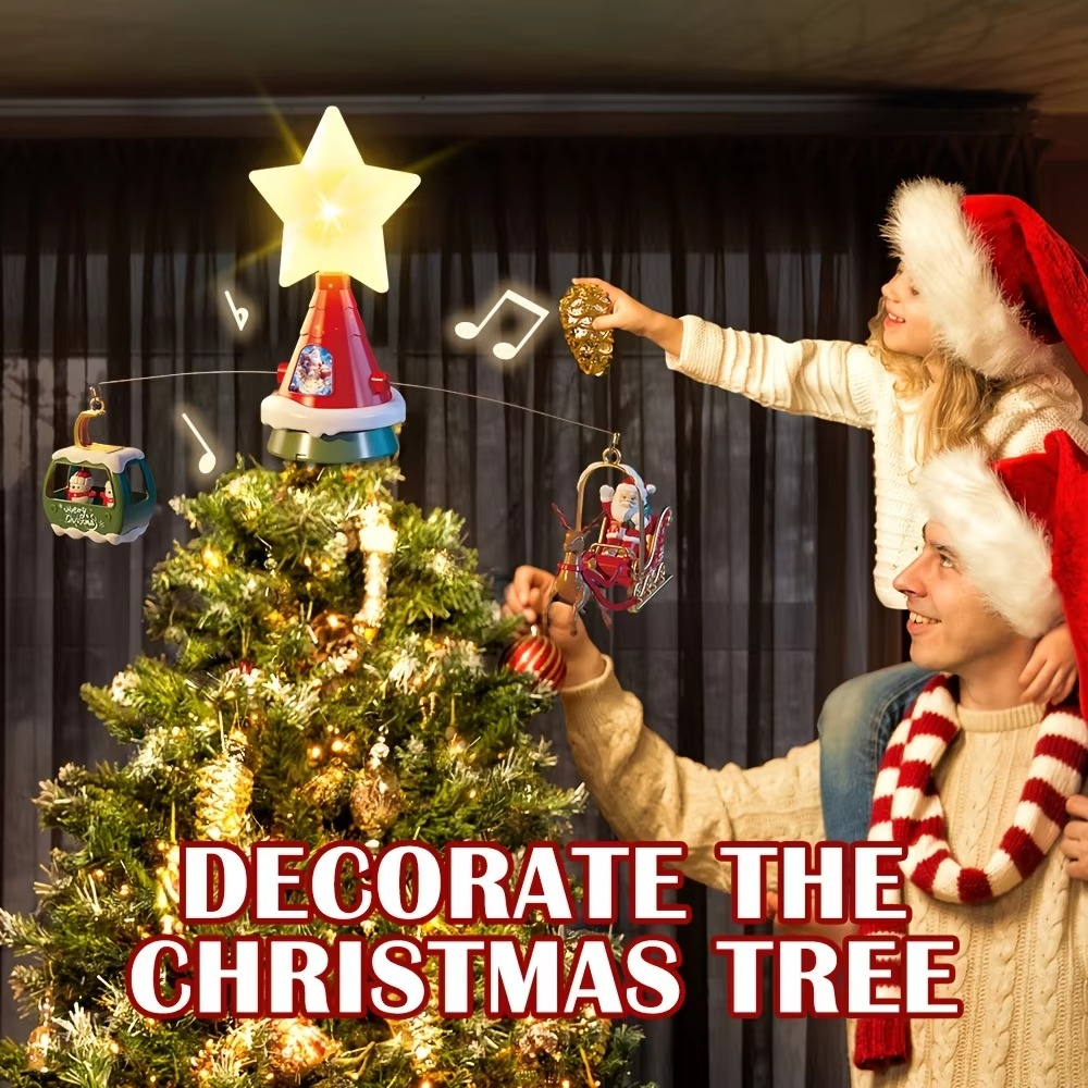 Christmas Tree Top Hat Rotating sled With Music& Light（TYPE-C） 2026 New Year Xmas tree Santa Claus decor kids/adult Gift