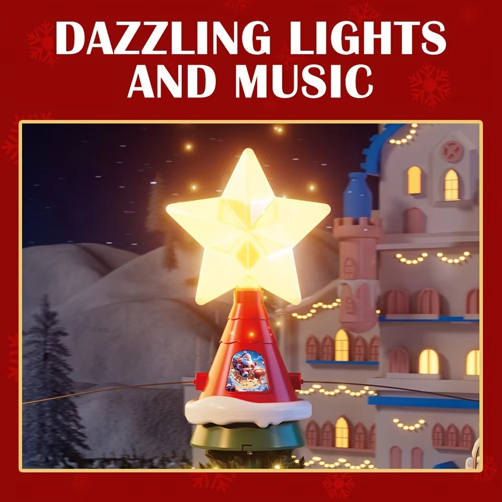 Christmas Tree Top Hat Rotating sled With Music& Light（TYPE-C） 2026 New Year Xmas tree Santa Claus decor kids/adult Gift