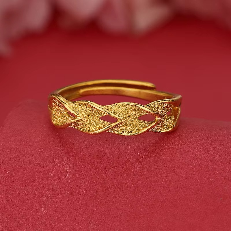 AU999 24K Gold Wheat Ear Ring | Hollow diamond - set grains, enamel - accented leaves, vintage & noble