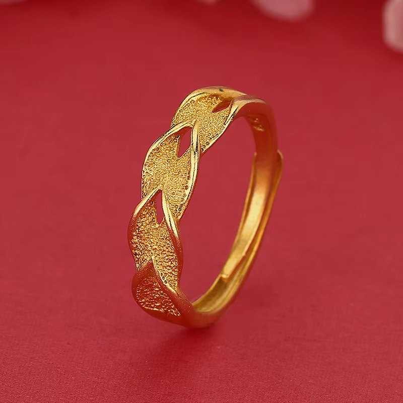 AU999 24K Gold Wheat Ear Ring | Hollow diamond - set grains, enamel - accented leaves, vintage & noble