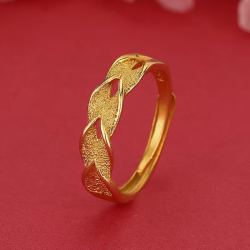 AU999 24K Gold Wheat Ear Ring | Hollow diamond - set grains, enamel - accented leaves, vintage & noble