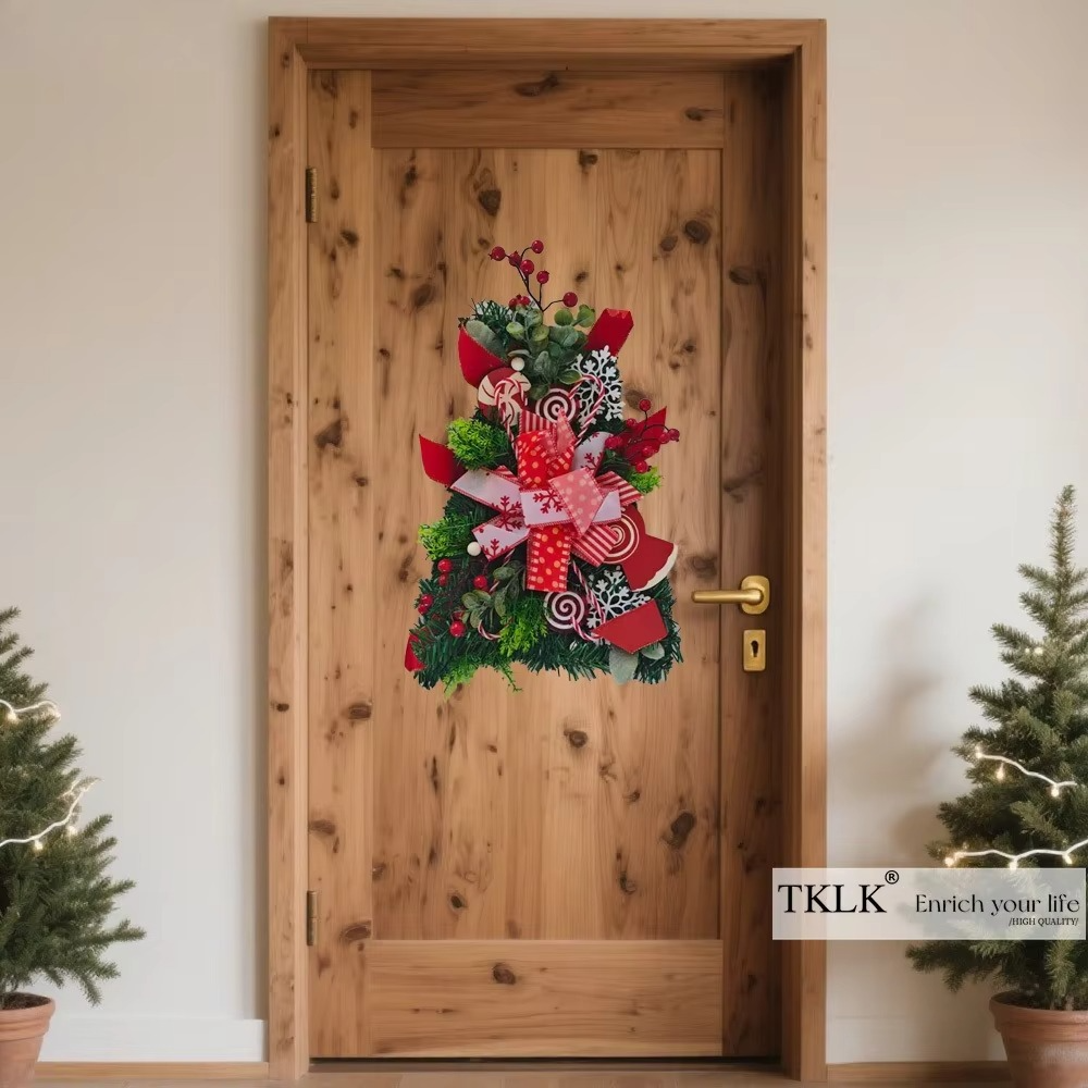 1pc Christmas Hanging Ornaments, Christmas Wreath /Garland, Artificial Christmas Front Door Wreath Wall Pendant Decorations