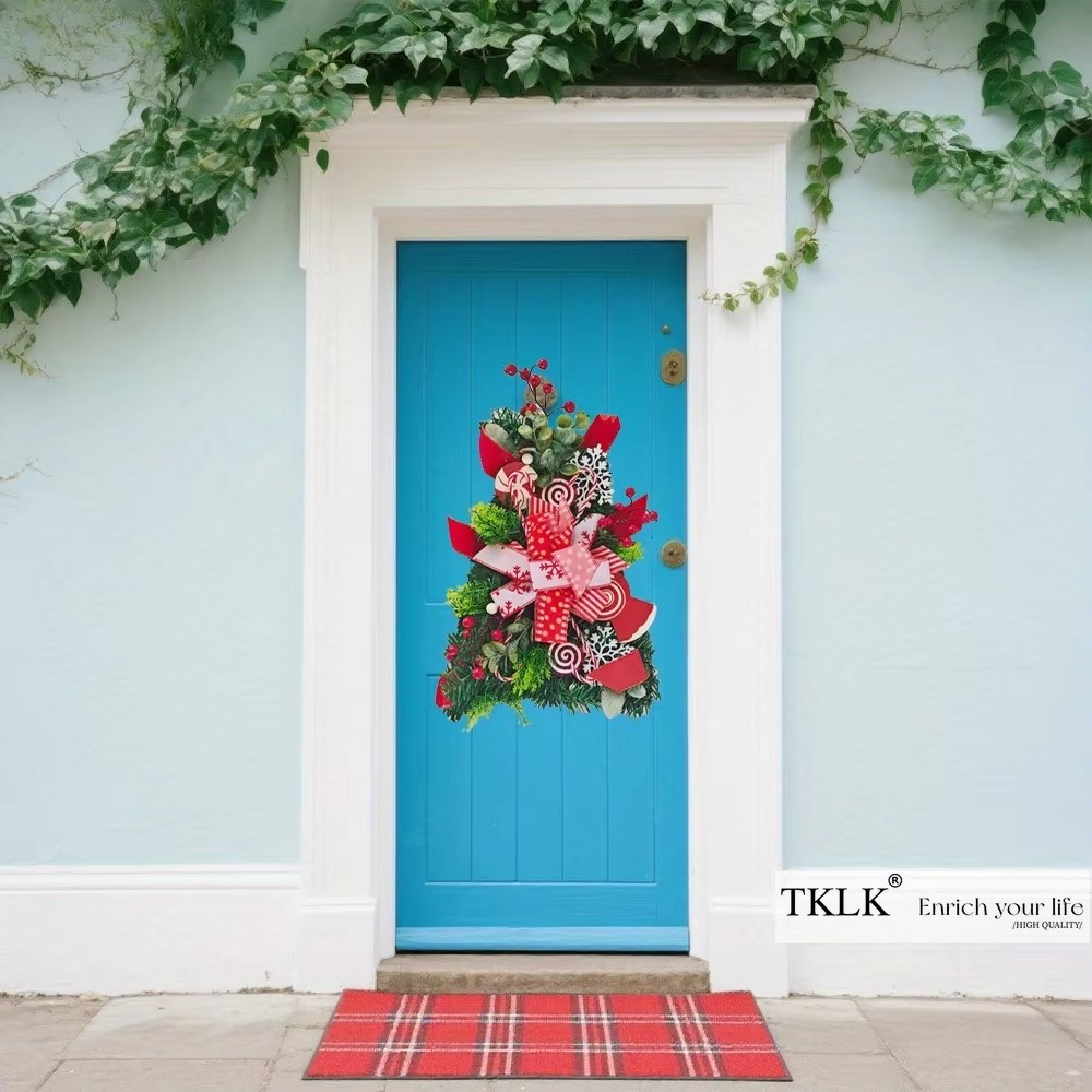 1pc Christmas Hanging Ornaments, Christmas Wreath /Garland, Artificial Christmas Front Door Wreath Wall Pendant Decorations